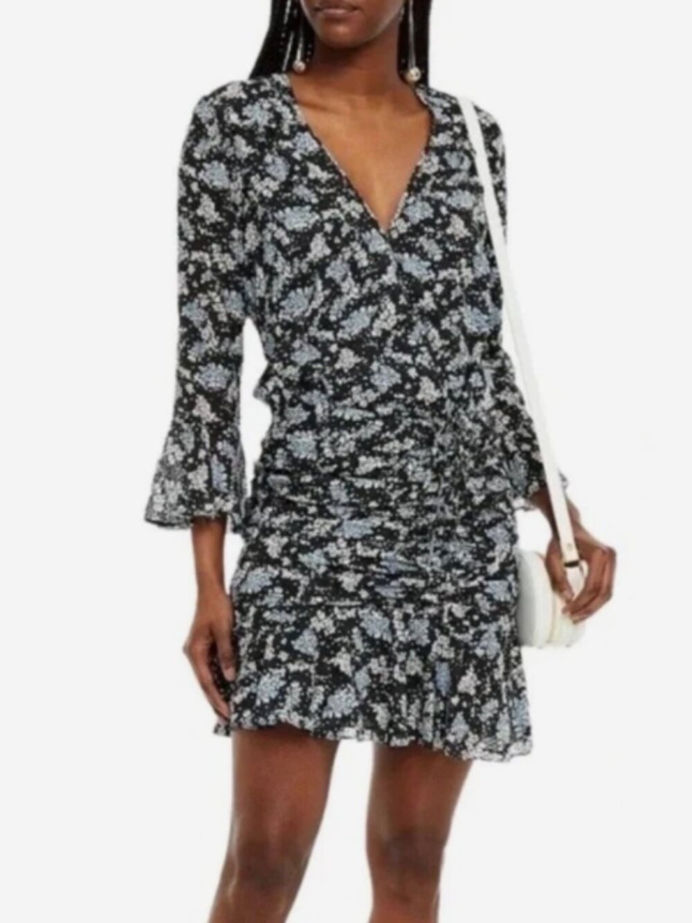 Veronica Beard Sean Floral Ruched Silk Mini Dress Black Blue Size 6 - Picture 7 of 7